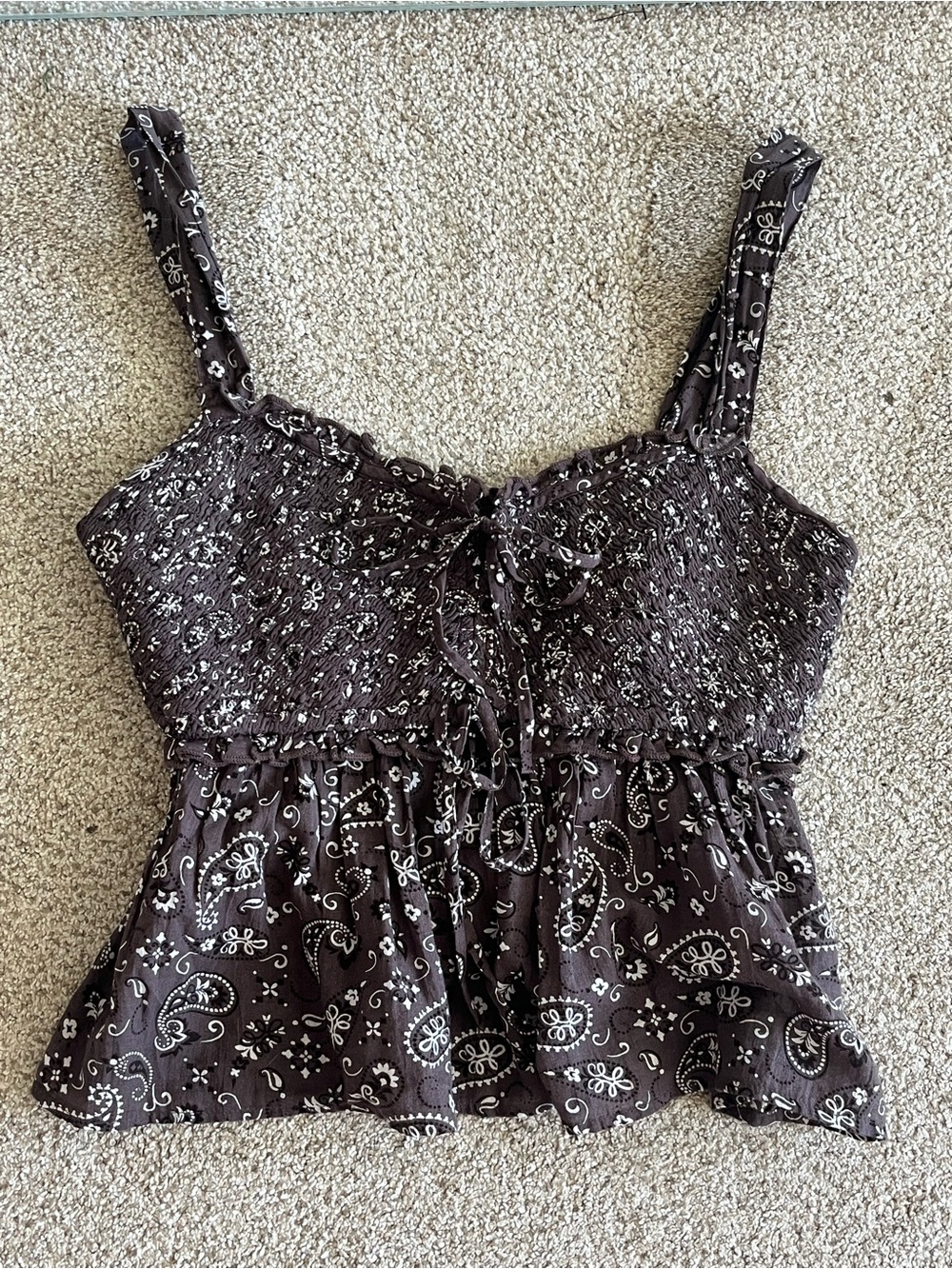 American Eagle Outfitters Black Paisley Smocked Cami